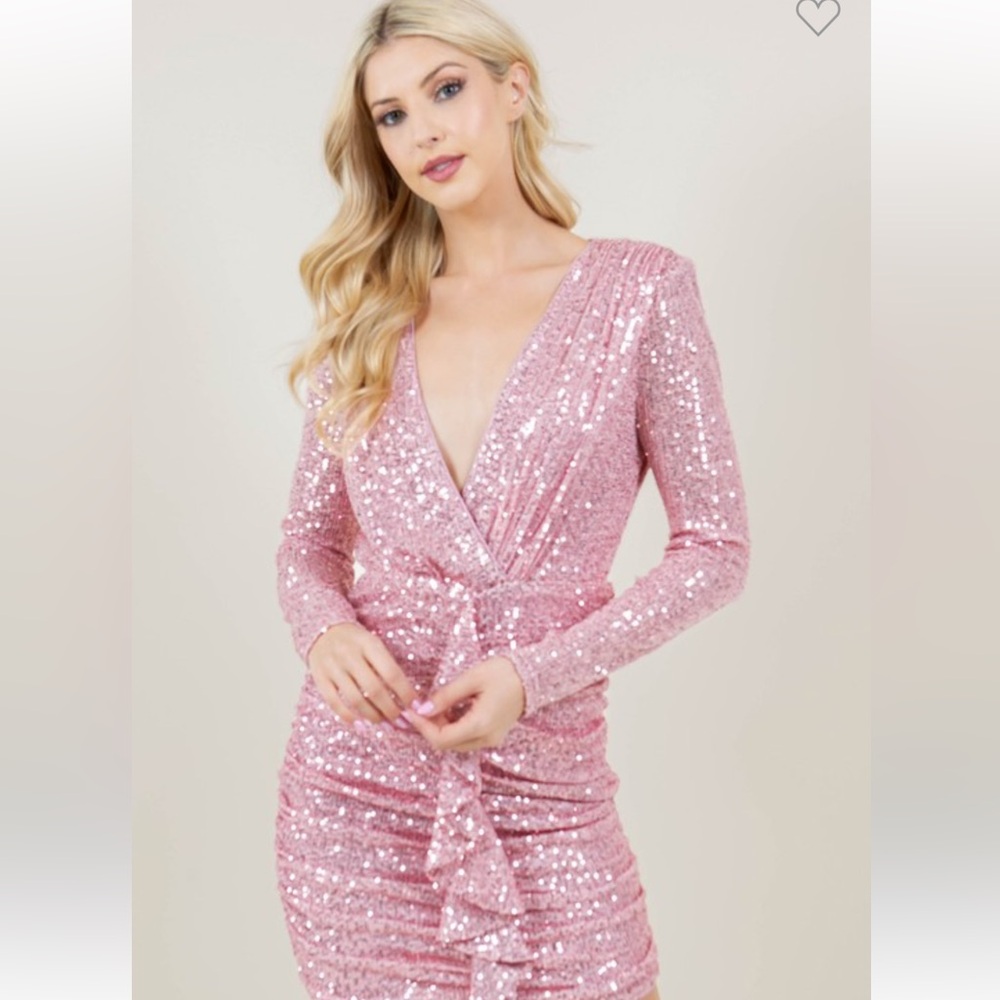 #169. Allover Sequin V Neck Ruffle Dress